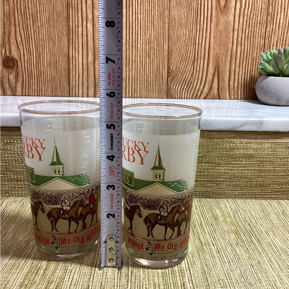Libbey Kentucky Derby 1985 Glass Set with Green and Orange Accents
